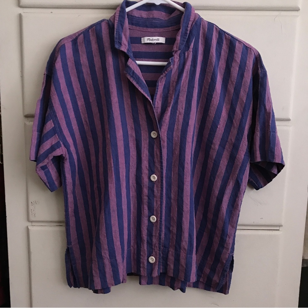 Madewell Linen Button Down Striped Shirt
